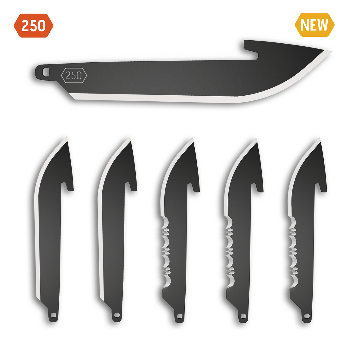 Outdoor Edge RazorSafe 2.5 in Replacement Blades (250) – Drop Point and Serrated Drop Point, Black